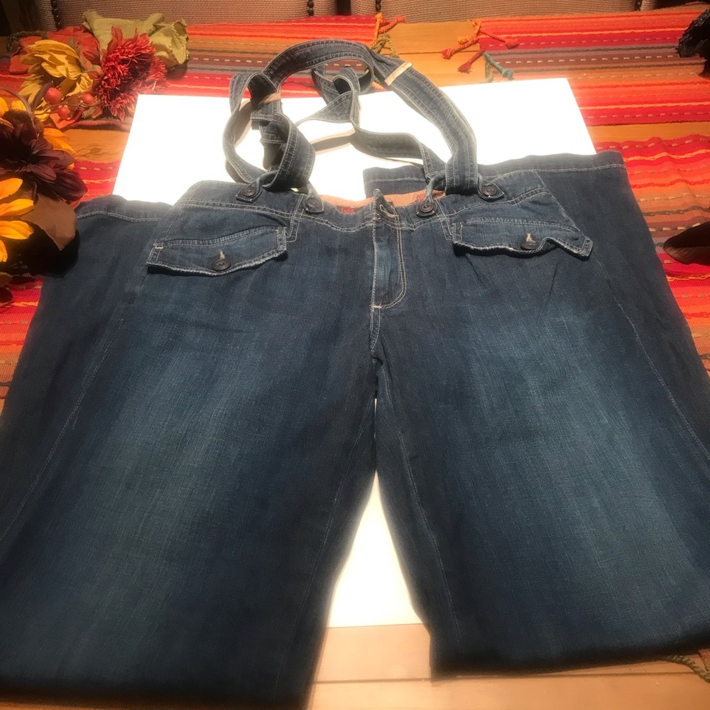 Women’s AG wide leg jeans with suspenders